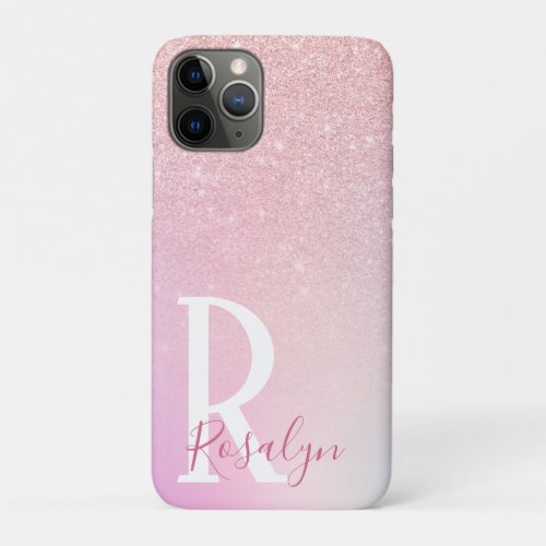 Elegant modern girly ombre pink rose gold glitter iPhone 11 pro case