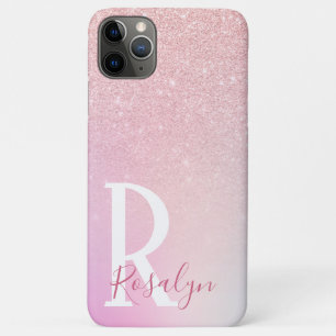 Elegant modern girly ombre pink rose gold glitter iPhone 11 pro max case