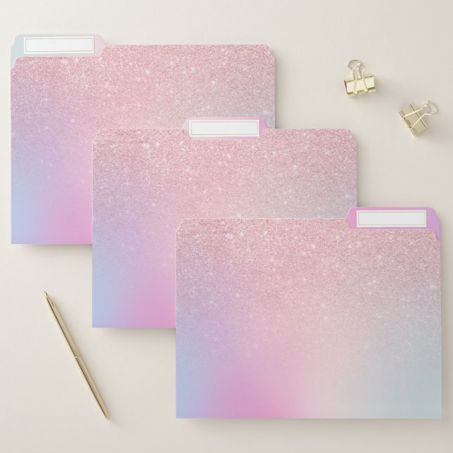 Elegant modern girly ombre pink rose gold glitter file folder (Set)