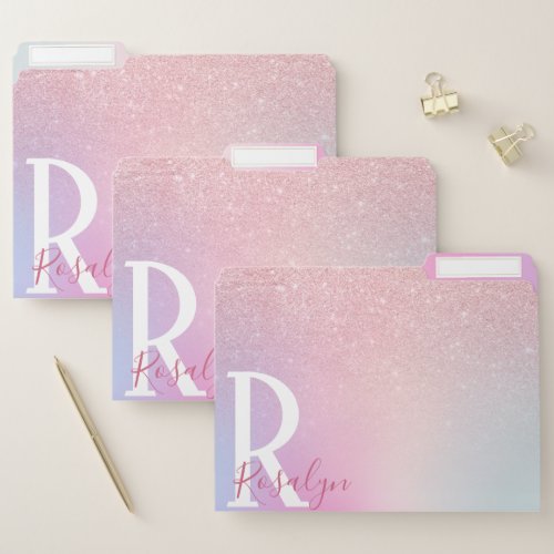 Elegant modern girly ombre pink rose gold glitter file folder