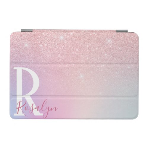 Elegant modern girly ombre pink rose gold glitter iPad mini cover
