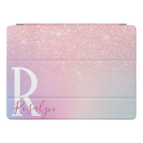 Elegant modern girly ombre pink rose gold glitter iPad pro cover
