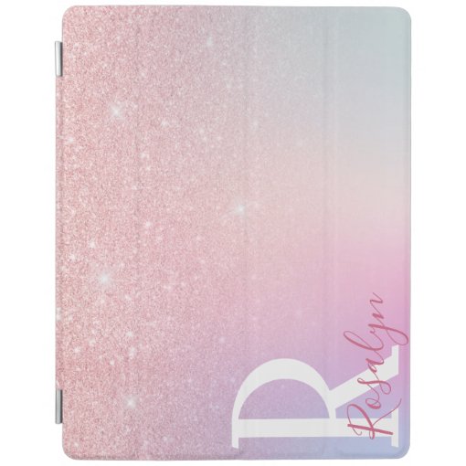 Elegant modern girly ombre pink rose gold glitter iPad smart cover | Zazzle
