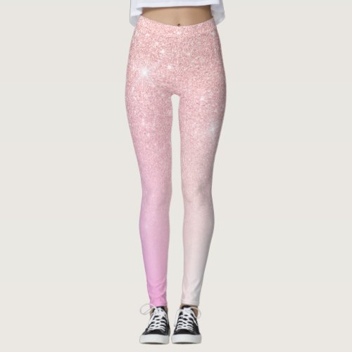 Elegant modern girly ombre pink rose gold glitter leggings