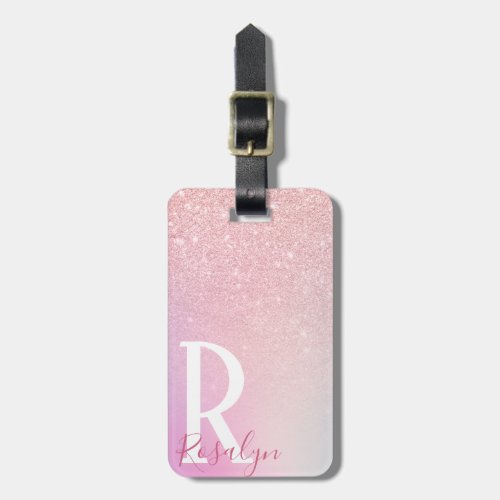 Elegant modern girly ombre pink rose gold glitter luggage tag
