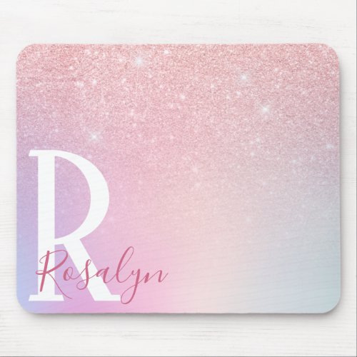 Elegant modern girly ombre pink rose gold glitter mouse pad
