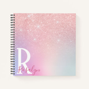 Elegant modern girly ombre pink rose gold glitter notebook