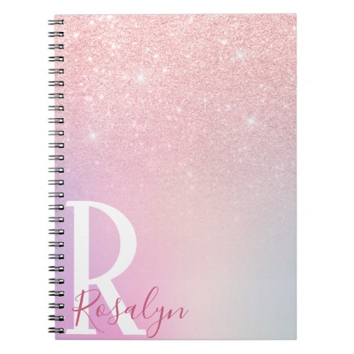 Elegant modern girly ombre pink rose gold glitter notebook