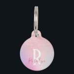 Elegant modern girly ombre pink rose gold glitter pet ID tag<br><div class="desc">This pretty pet ID tag design features gradient faux pink rose gold glitter,  rainbow background and elegant calligraphy font.</div>
