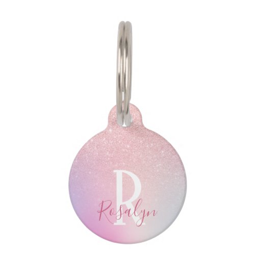 Elegant modern girly ombre pink rose gold glitter pet ID tag