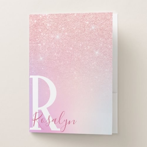 Elegant modern girly ombre pink rose gold glitter pocket folder