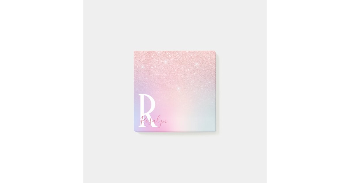 Elegant modern girly ombre pink rose gold glitter post-it notes | Zazzle