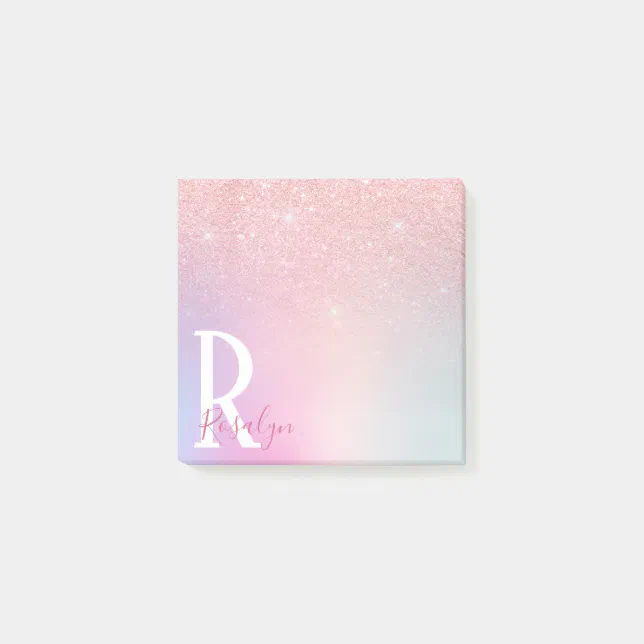 Elegant modern girly ombre pink rose gold glitter post-it notes | Zazzle