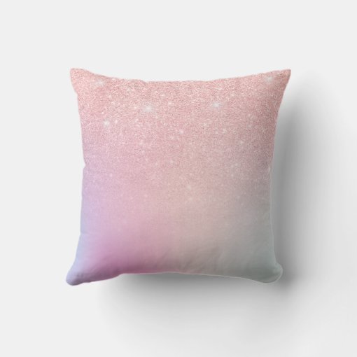 Elegant modern girly ombre pink rose gold glitter throw pillow Zazzle