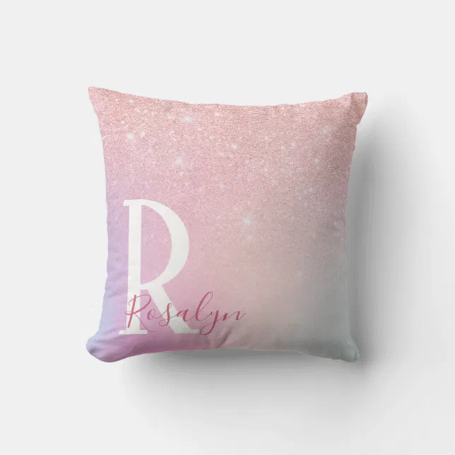 Elegant modern girly ombre pink rose gold glitter throw pillow Zazzle