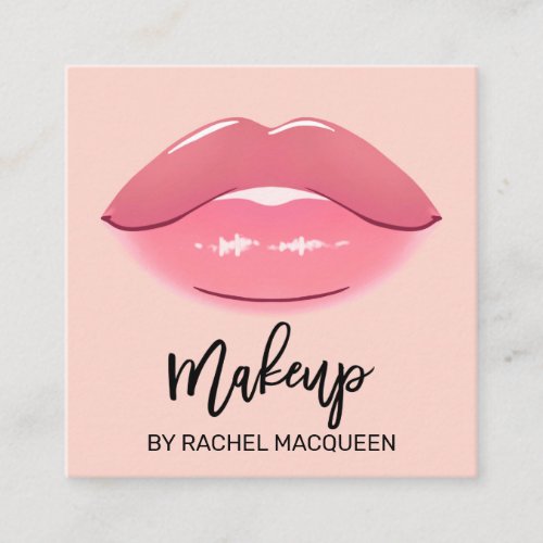 Elegant Modern Girly Pink Lips Makeup Artist Squar Square Business Card