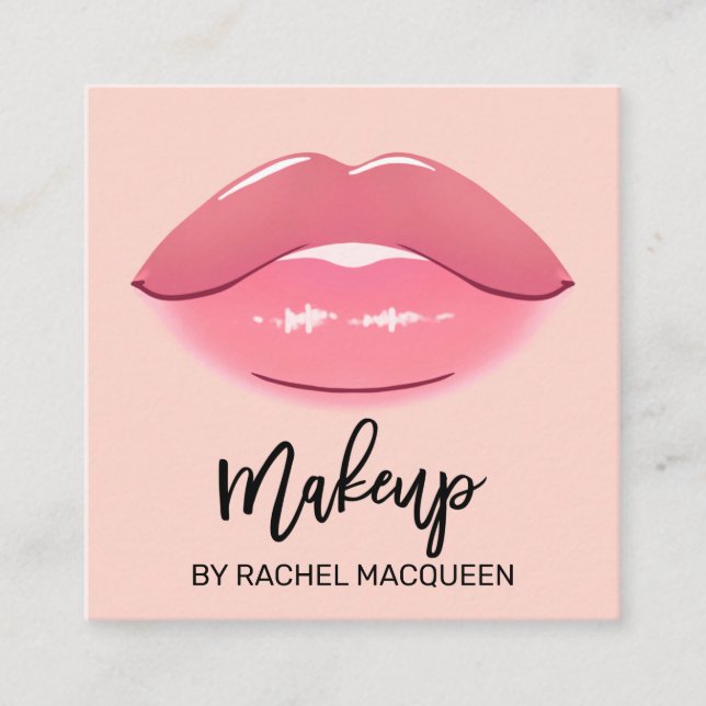 Elegant Modern Girly Pink Lips Makeup Artist Squar Square Business Card (Front)