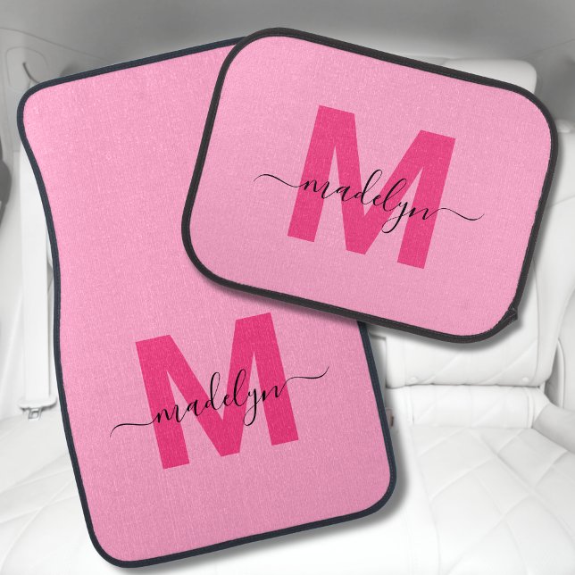 Elegant Modern Girly Pink Monogram Car Floor Mat (Elegant Modern Girly Pink Monogram Car Floor Mat )