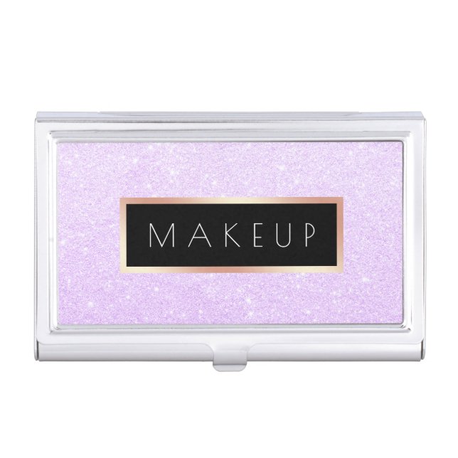 Elegant modern girly purple glitter makeup artist business card case (Front)