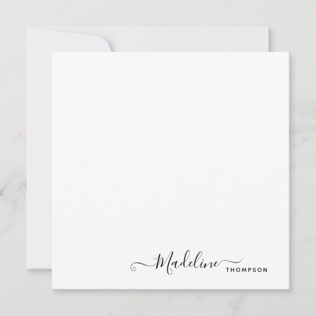 Elegant Modern Girly Script Black Note Card (Front)