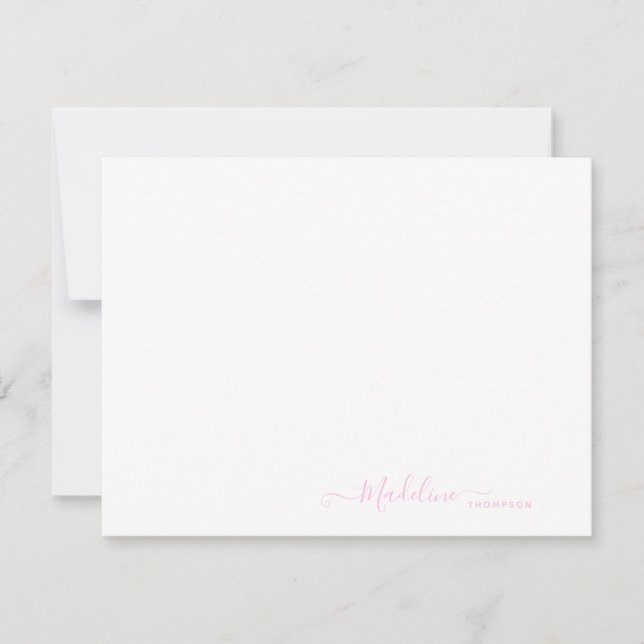 Elegant Modern Girly Script Blush Pink Note Card (Front)