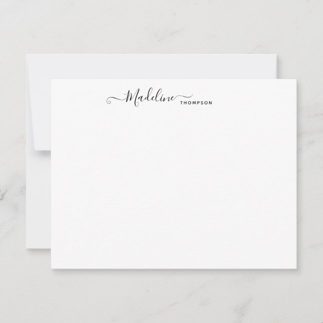 Elegant Modern Girly Script Center Black Note Card (Front)