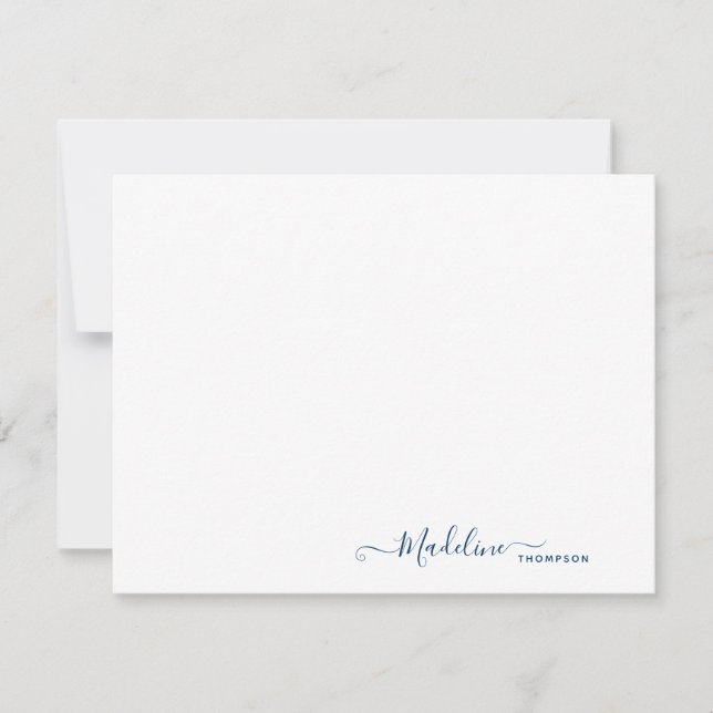 Elegant Modern Girly Script Navy Blue Note Card (Front)