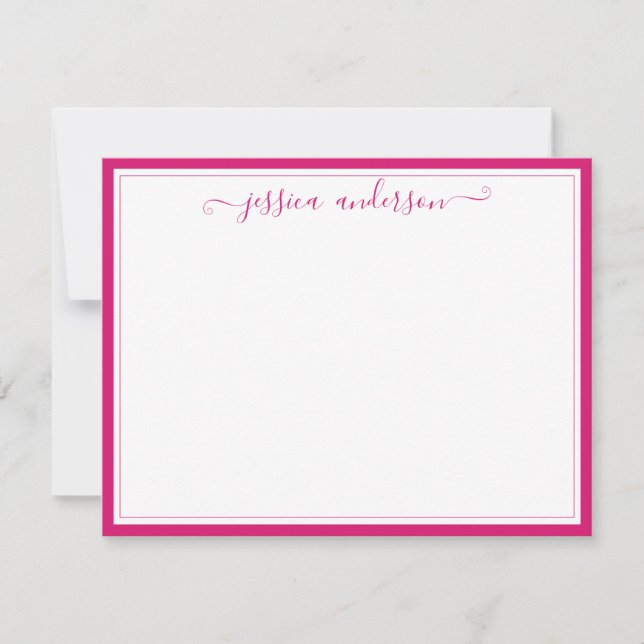 Elegant Modern Girly Trendy Magenta Pink Script Note Card (Front)