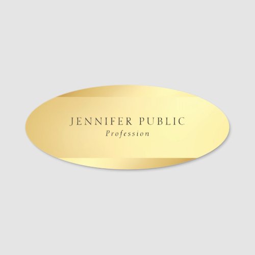 Elegant Modern Glam Gold Simple Template Oval Name Tag