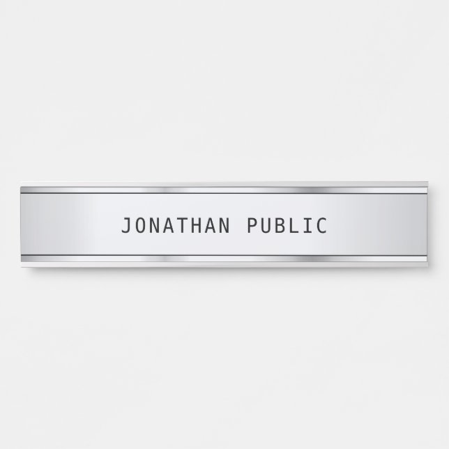 Elegant Modern Glamorous Silver Template Simple Door Sign (Front)