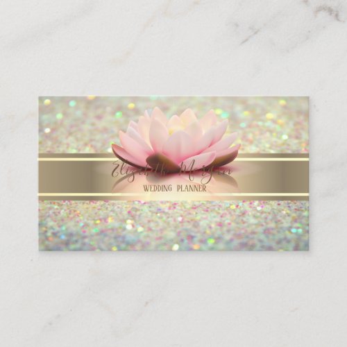 Elegant Modern Glitter BokehGold Stripe Lotus Business Card