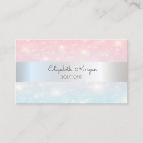 Elegant Modern Glitter Bokeh Silver Stripe Business Card