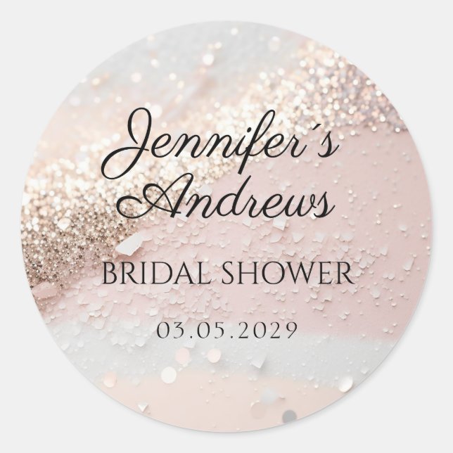Elegant, modern, Glitter bridal shower  Classic Round Sticker (Front)