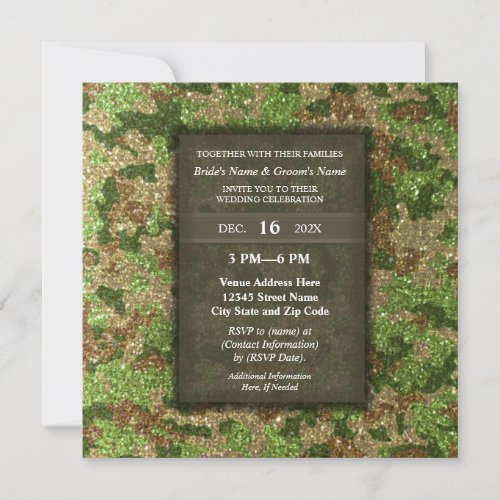 Elegant Modern Glitter Camouflage Military Wedding Invitation