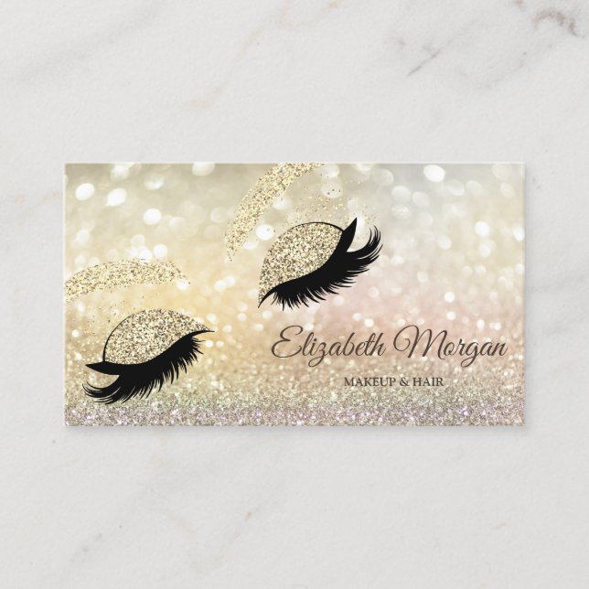 Elegant Modern Glitter Faux Lashes Bokeh Business Card (Front)