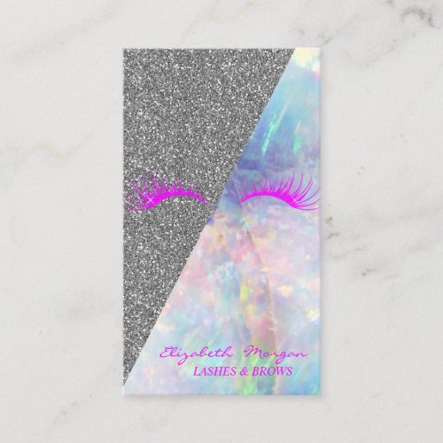 Elegant  Modern Glitter Faux Lashes Opal Business Card
