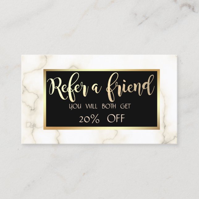 Elegant Modern Glitter Frame, Marble Referral Card (Front)