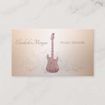 Elegant Modern Glitter Guitar  Music Teacher Business Card by Biglibigli at Zazzle