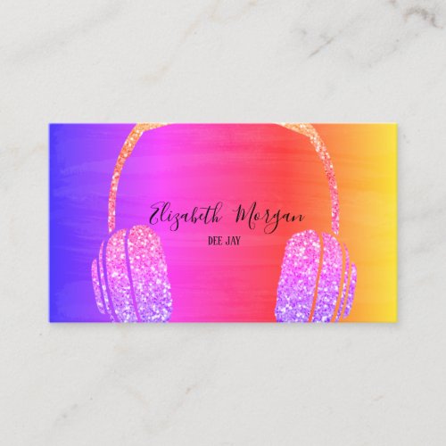 Elegant Modern  Glitter Headphone DJ Colorful  Business Card