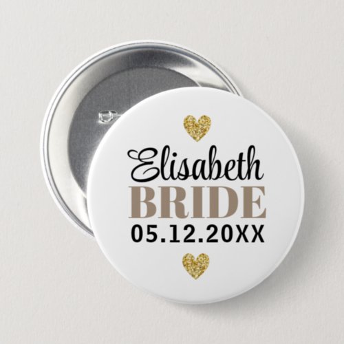  Elegant Modern Glitter Hearts Custom Bridal Party Button