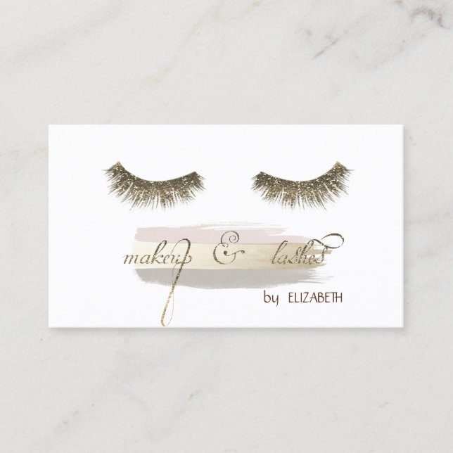 Elegant  Modern,Glitter Lashes, Brush Stroke Business Card (Front)