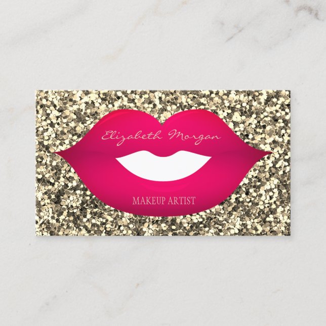 Elegant Modern Glitter, Lips, Makeup artist Business Card (Front)