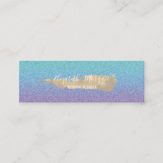 Elegant Modern Glitter Ombre, Brush Stroke Mini Business Card (Front)
