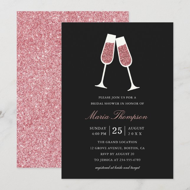 Elegant Modern Glitter Wine Tasting Bridal Shower Invitation (Front/Back)