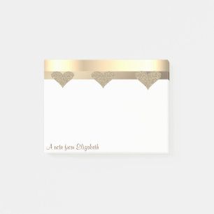 Elegant Modern Glittery Gold Hearts- Personalized Post-it Notes