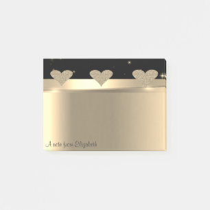 Elegant Modern Glittery Gold Hearts- Personalized Post-it Notes