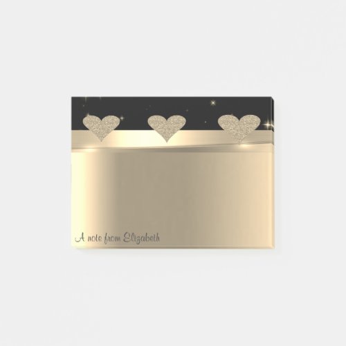 Elegant Modern Glittery Gold Hearts_ Personalized Post_it Notes