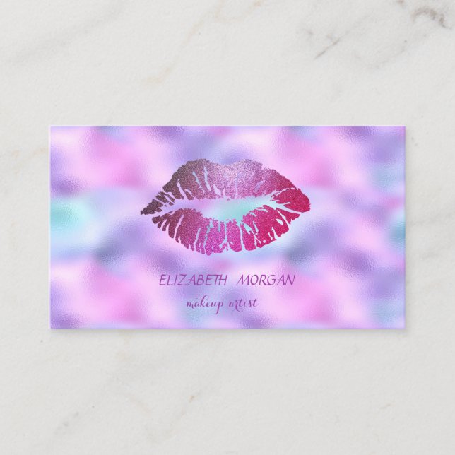 Elegant Modern,Glittery Lips,Makeup, Holographic Business Card (Front)