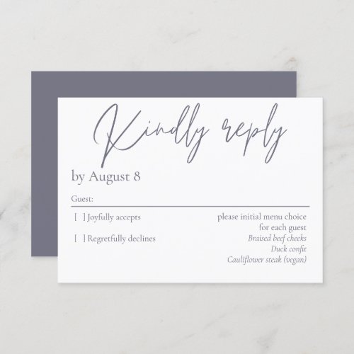 Elegant modern gloomy gray wedding RSVP card