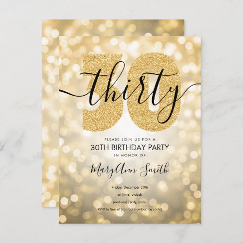 Elegant Modern Gold 30th Birthday Party Invitation